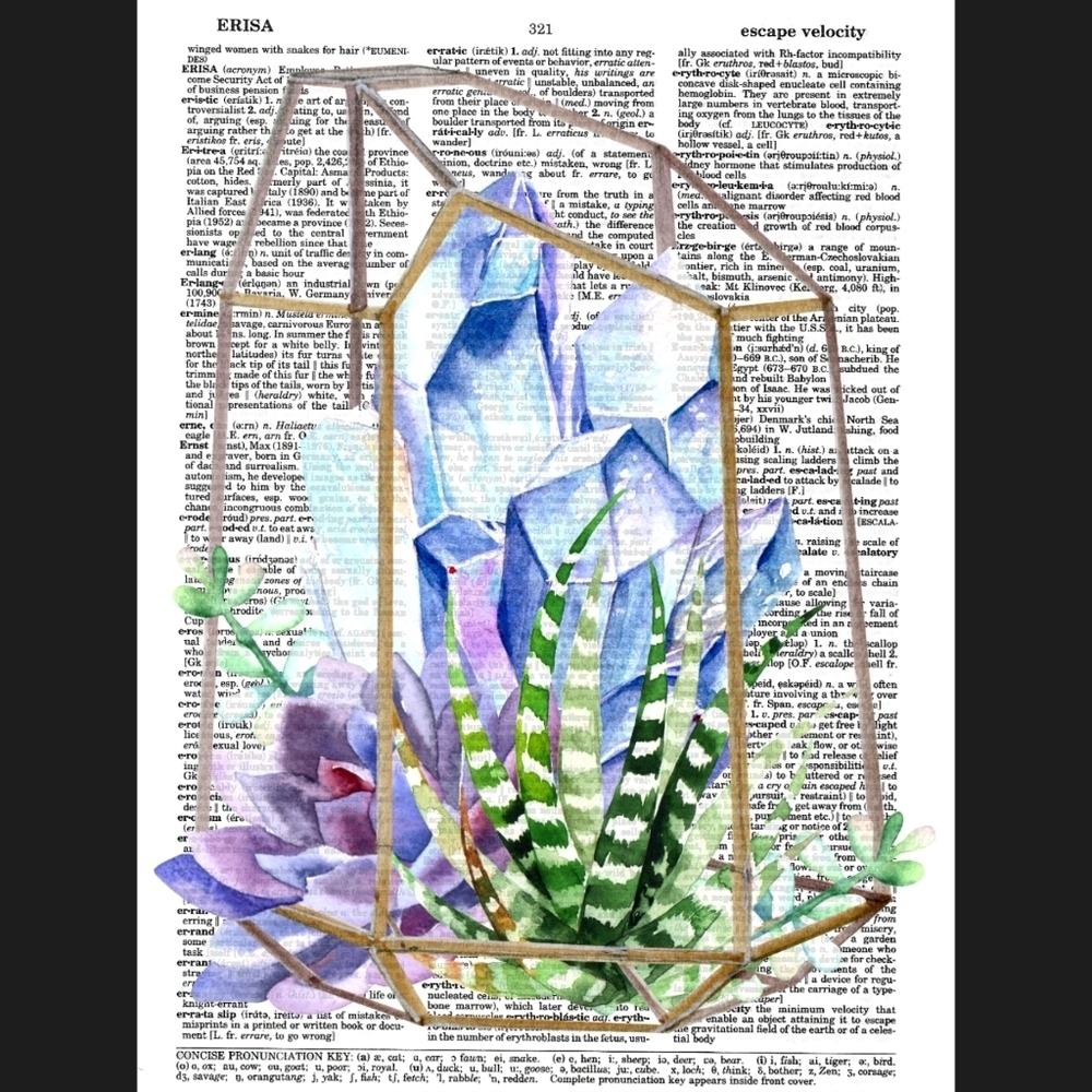 Crystal Gem Succulent Garden Summer Terrarium Dictionary Art Print
